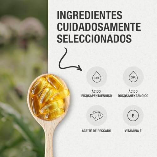 Cápsulas de aceite de pescado con ingredientes seleccionados.
