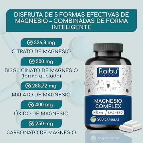 Suplemento de magnesio con cinco formas efectivas.