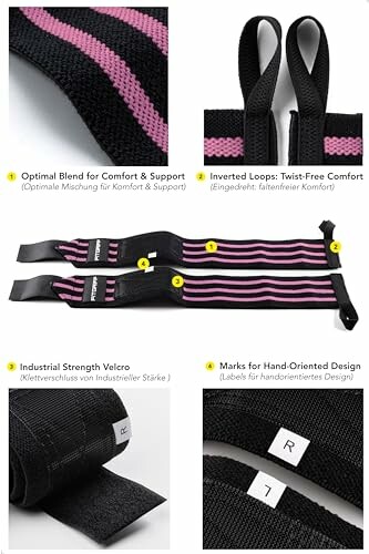 Correas de fitness rosa y negro con velcro industrial.