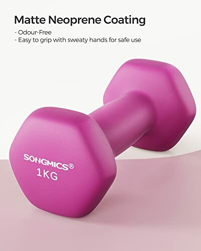 Mancuerna rosa de 1 kg con recubrimiento de neopreno.