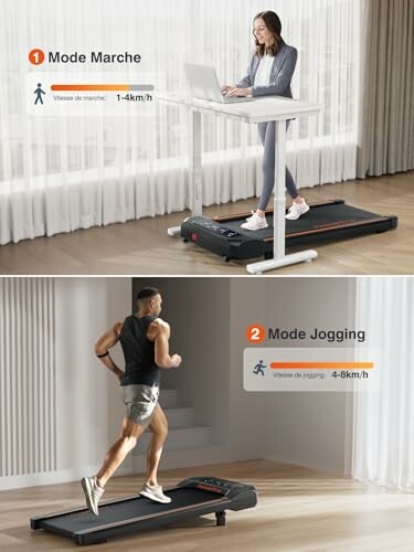 Persona caminando y corriendo en una cinta con escritorio.