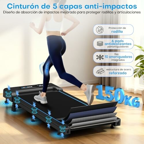 Cinta de correr con absorción de impactos mejorada y capacidad de 150 kg.